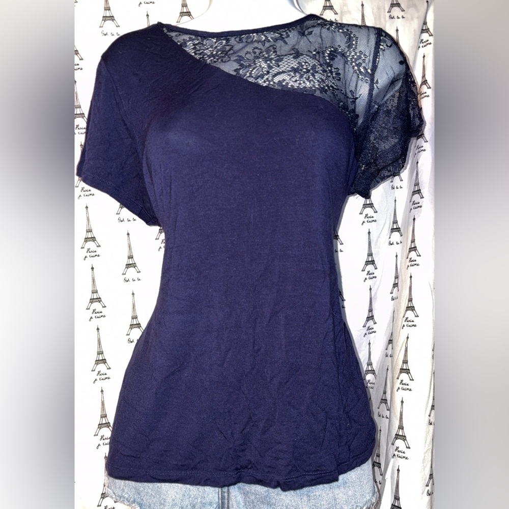 Navy Blue Lace Women's Top